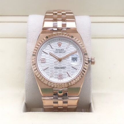 Rolex Land-Dweller 40mm White Honeycomb Dial Everose Gold Watch