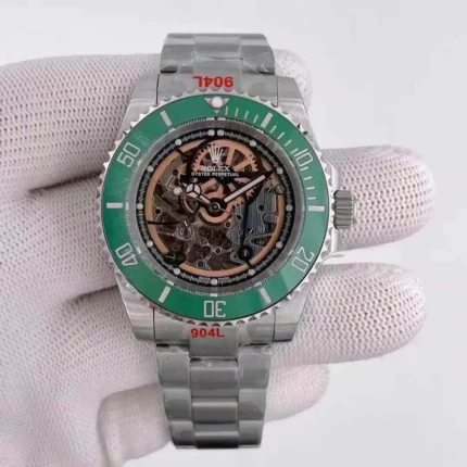U1 Factory Rolex Submariner automatic watch with green ceramic bezel skeleton dial