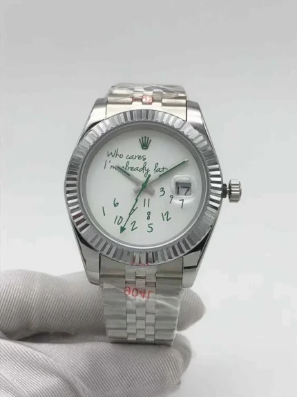 Rolex Datejust 40mm white dial luxury watch with green Arabic numerals