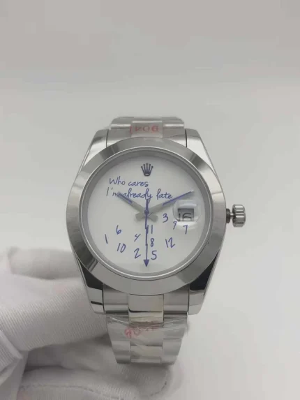 Rolex Datejust 40mm luxury steel watch with custom blue Arabic numeral dial