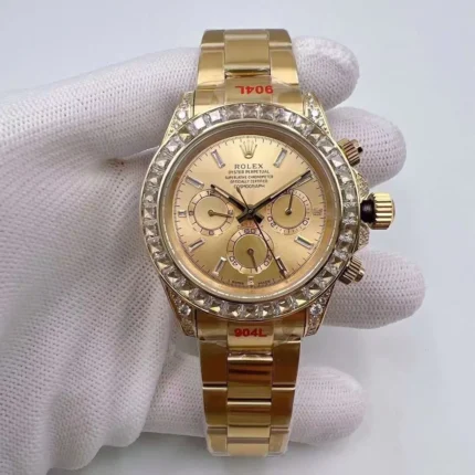 U1 Factory Rolex Cosmograph Daytona gold watch with luxury diamond bezel