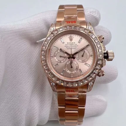 Luxury Rolex Cosmograph Daytona rose gold diamond dial and bezel watch