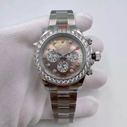 Rolex Cosmograph Daytona watch with diamond bezel and luxury brown dial