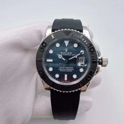 Luxury Rolex Yacht-Master 42mm automatic watch with black rubber strap