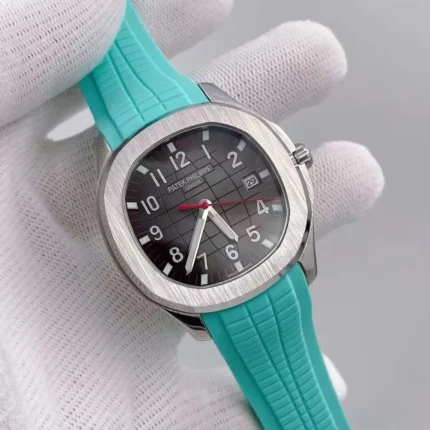 Luxury automatic watch with black embossed dial and luminous silver hands