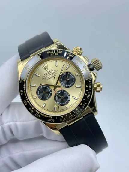 Rolex Daytona 40mm yellow gold chronograph watch with champagne dial