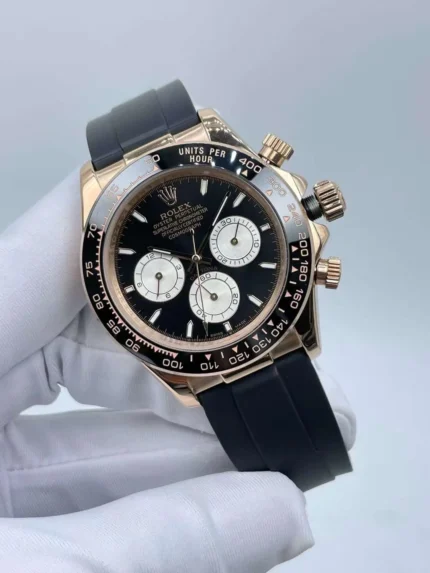 Rolex Cosmograph Daytona 40mm luxury watch with black dial and gold case