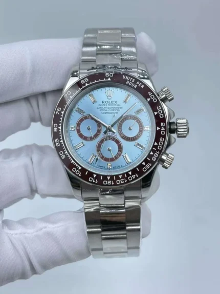 Rolex Cosmograph Daytona 40mm watch with ice blue dial and steel bracelet