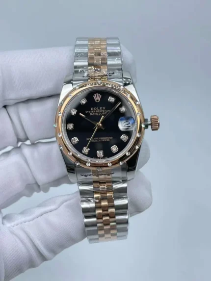 Rolex Datejust 31mm luxury ladies watch with black diamond dial