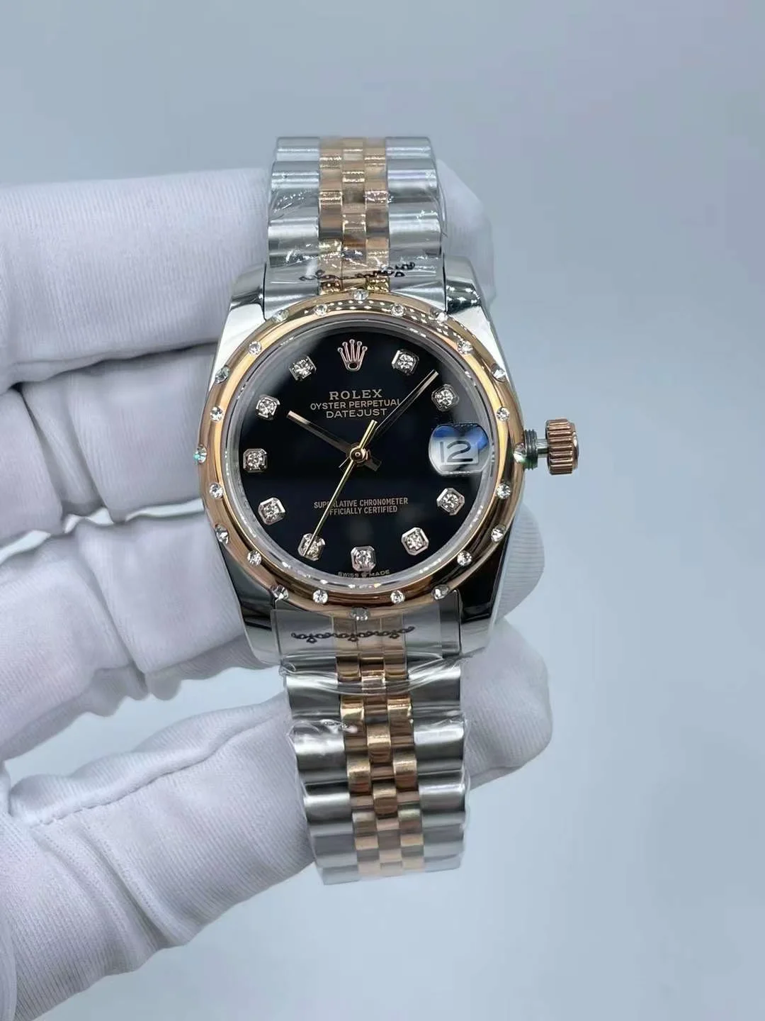 Rolex Datejust 31mm luxury ladies watch with black diamond dial
