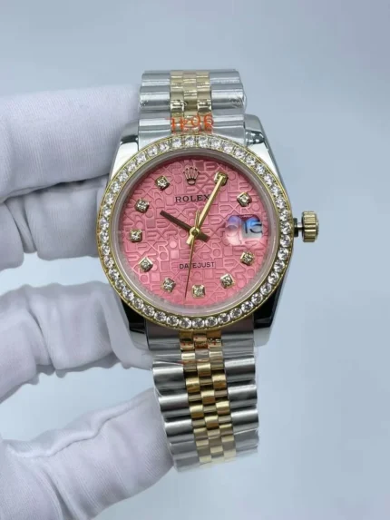 Rolex Datejust 36mm luxury watch with pink diamond motif dial