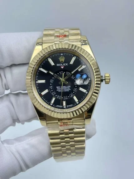 Rolex Sky Dweller 42mm yellow gold automatic mens watch with black dial